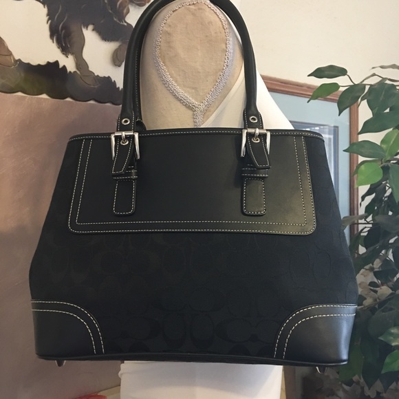 Coach Handbags - Coach black soft leather canvas stitch detail bag